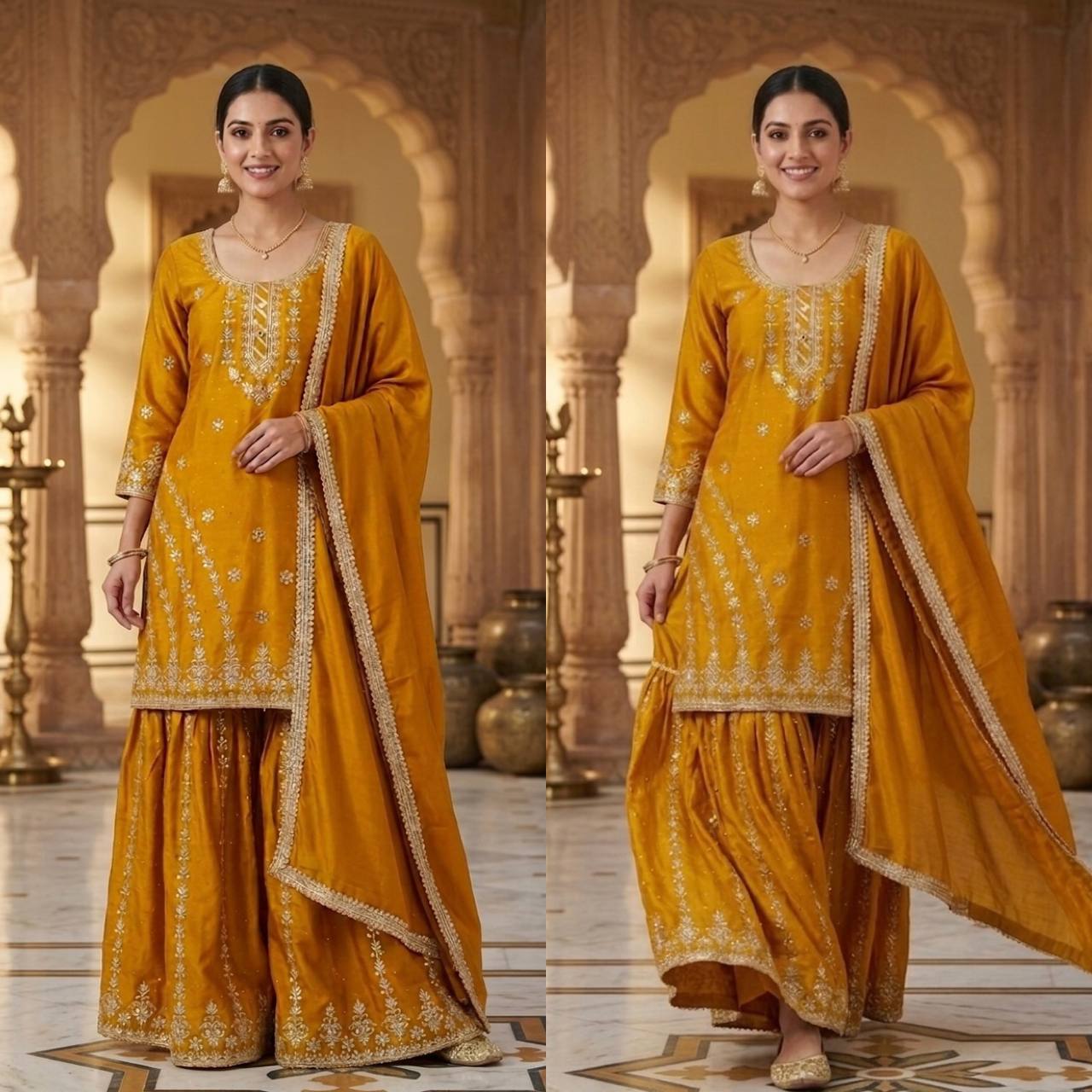 Bespoke Amber & Silver Haldi Ensemble